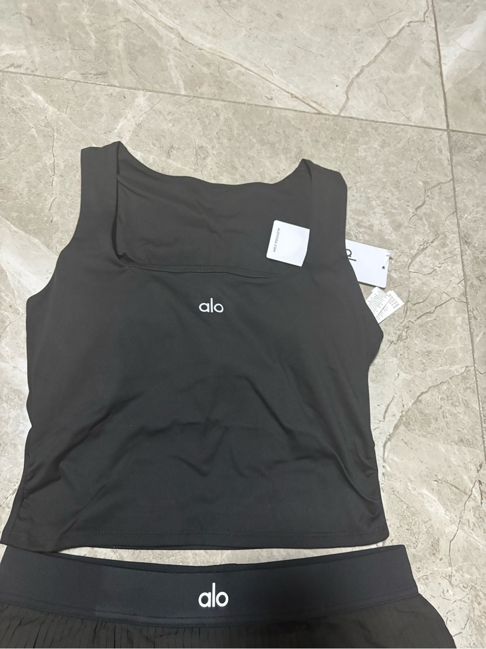 ALO Yoga Black Pleated Skort with Branded Waistband - Picture 3 of 5